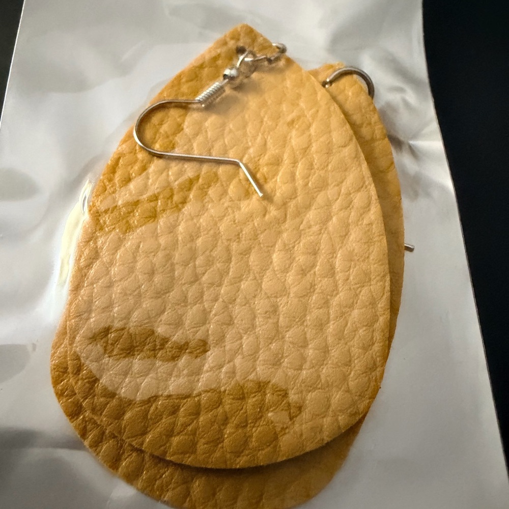 Teardrop Leather-Look Earrings in Mustard Yellow